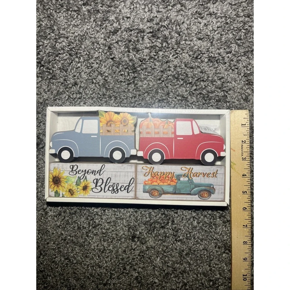 Cute Thanksgiving, Fall, Harvest Decor, Four Pc Wood Set. Beyond‎ Blessed Trucks